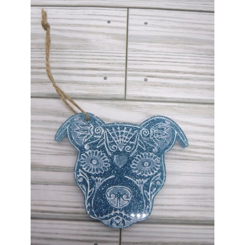 Ornament Pitbull Sugar Skull w/ Glitter